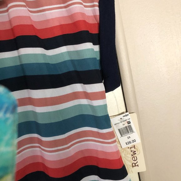 Plus Size Rewind Chiffon & Knit Button Down Front Tie Blouse Size 2X - Picture 2 of 3